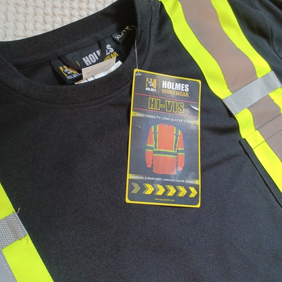 NWT Holmes Workwear Hi-Vis Long sleeve tshirt men's XL Black reflective - Picture 3 of 11